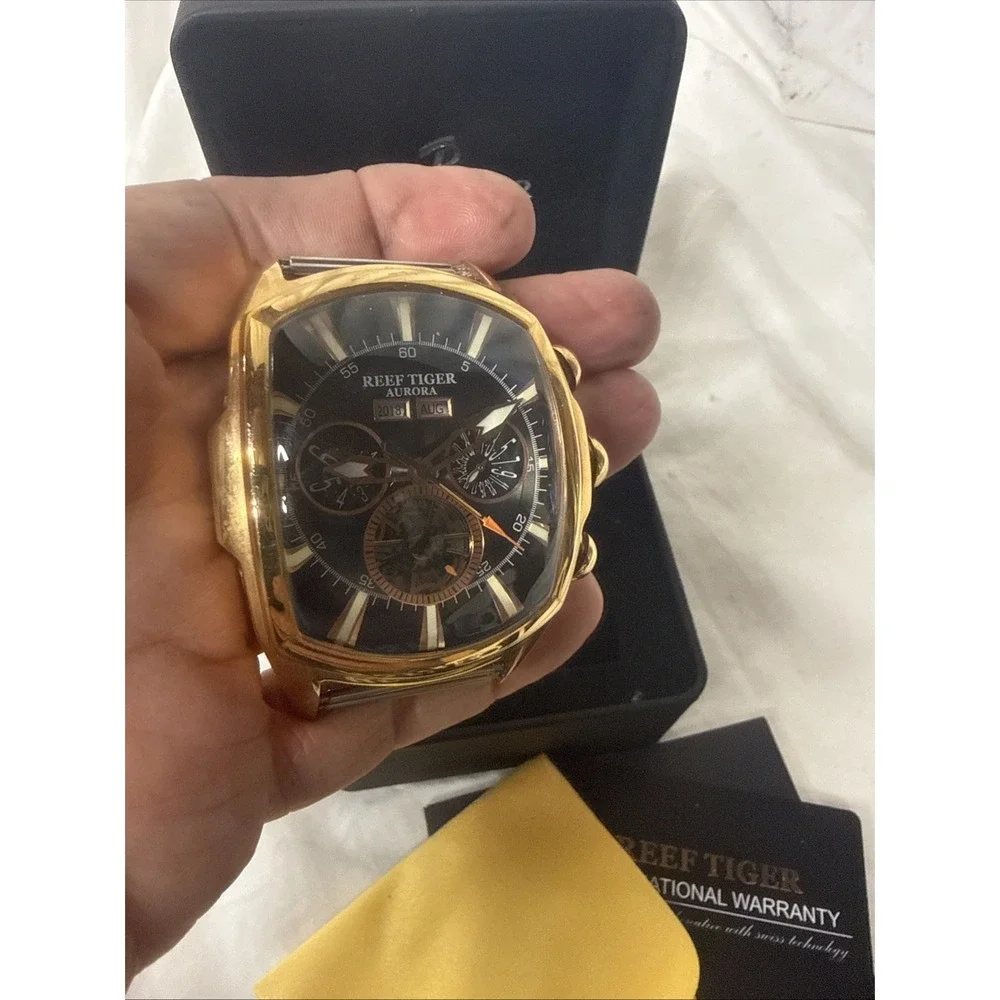 REEF TIGER RGA 3069 Tank 2 100M Rose Gold Tonneau Automatic Men's Watch Skeleton
